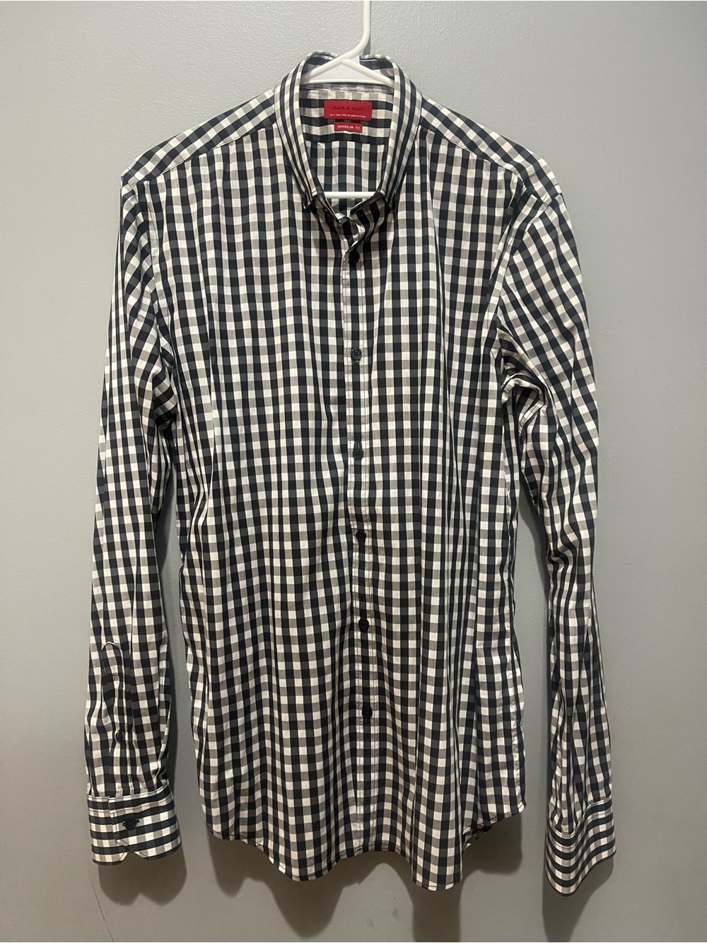 Zara Black and White Gingham Button-Down Shirt Sz L